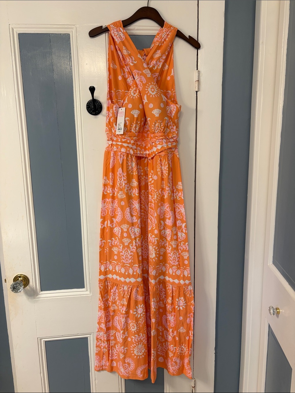 Lilly Pulitzer Montecito Halter Maxi Dress Papaya Breezy Palm Engineered Print - Picture 5 of 10